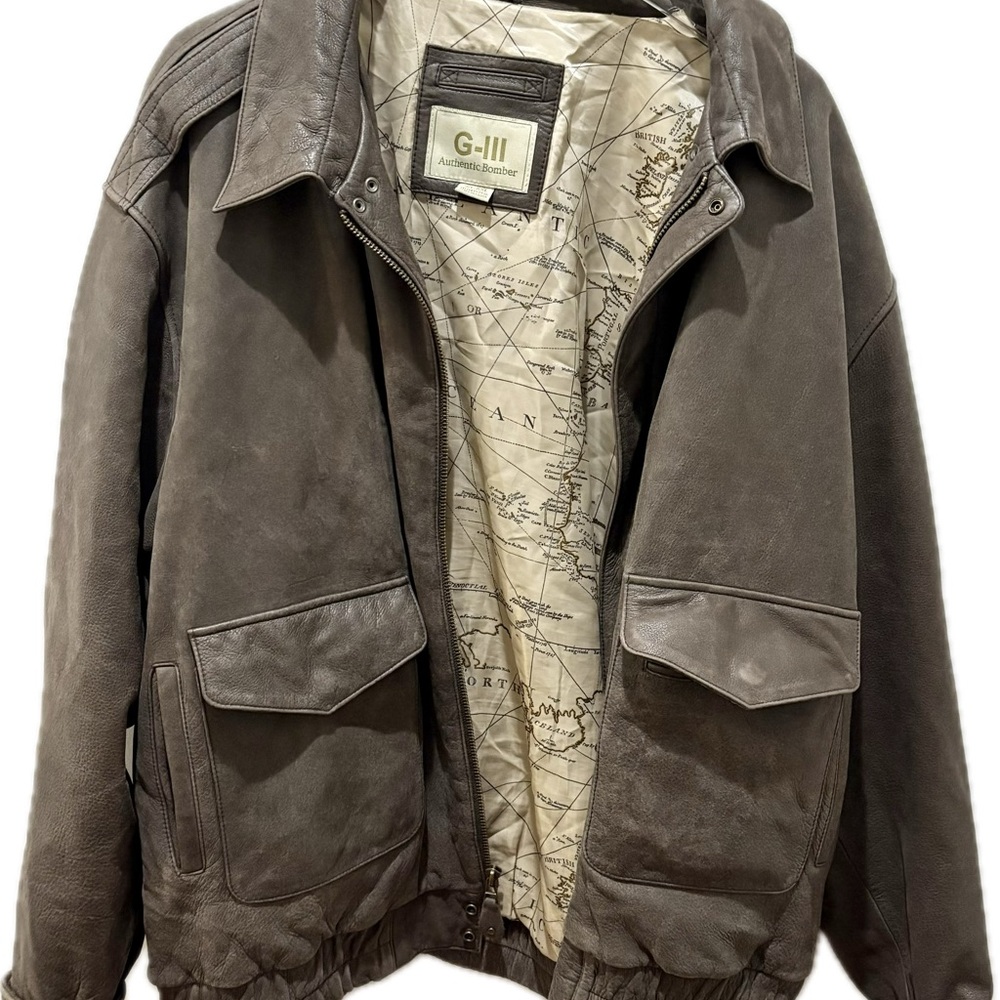 Vintage G-III Men's Gray Leather Bomber Jacket